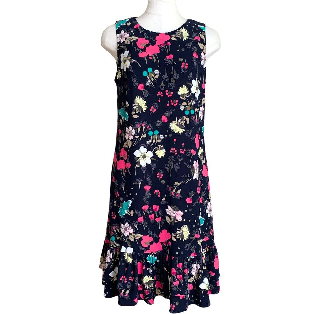 Tommy Hilfiger Navy Floral-Print Ruffled-Hem Shift Dress Size 8 (EUC)